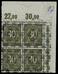 30 Pf. Ziffern mit Netzaufdruck, postfrischer Eckrand-4er-Block im ...